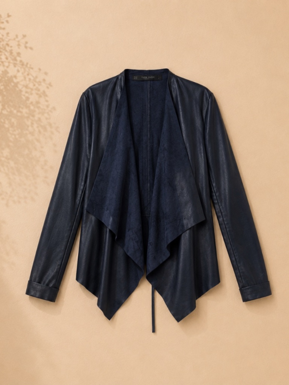 Zara Basic midnight blue faux suede waterfall jacket XS